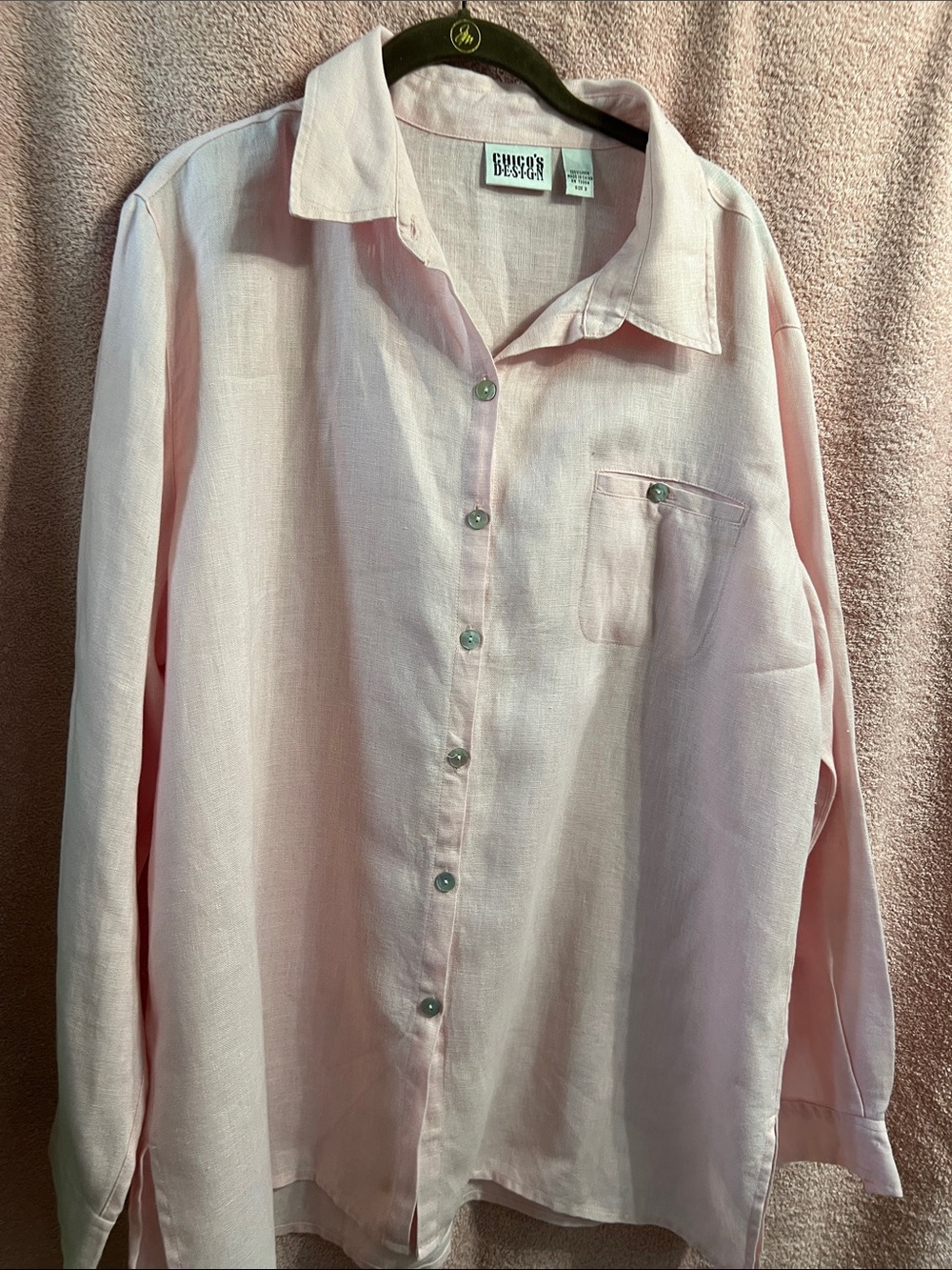 Chicos Pale Pink Long-Sleeve Linen Button Up Shirt